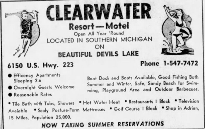 Adrian College Boathouse (Clearwater Resort and Motel) - May 26 1968 Article (newer photo)